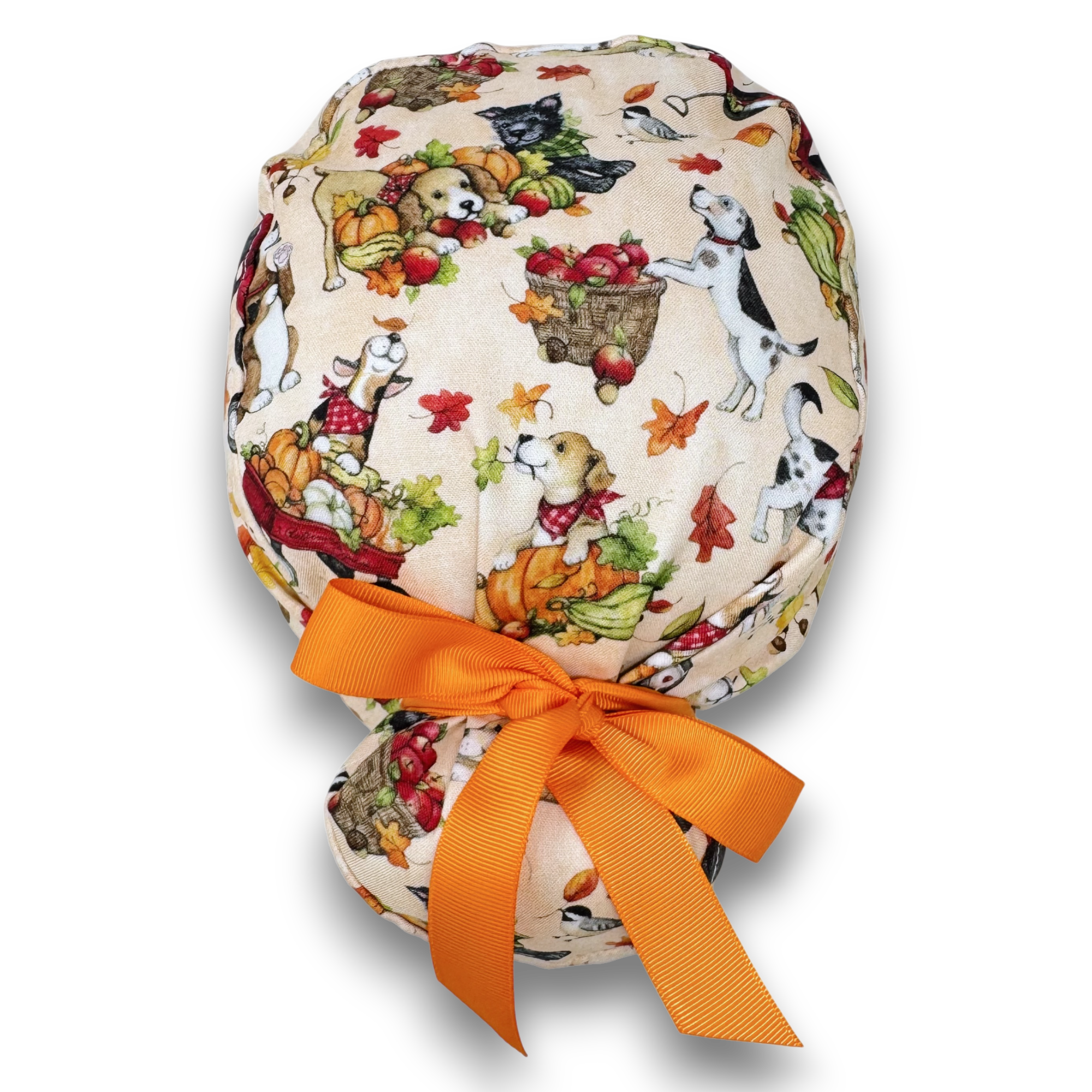 Pumpkin Euro scrub cap with ties for Women by Paradise Caps. Euro PLUS style.
