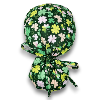 St. Patrick’s Day Ponytail Scrub Cap with satin lined by Paradise Caps. Shamrock - print.