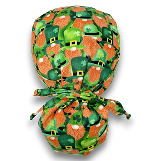 St. Patrick’s Day Ponytail scrub cap for women with satin lined option by Paradise Caps.