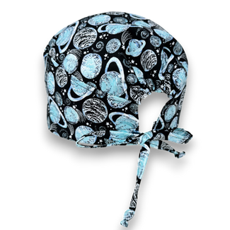 Planet Skull tie-back style surgical scrub cap for men by Paradise Caps.
