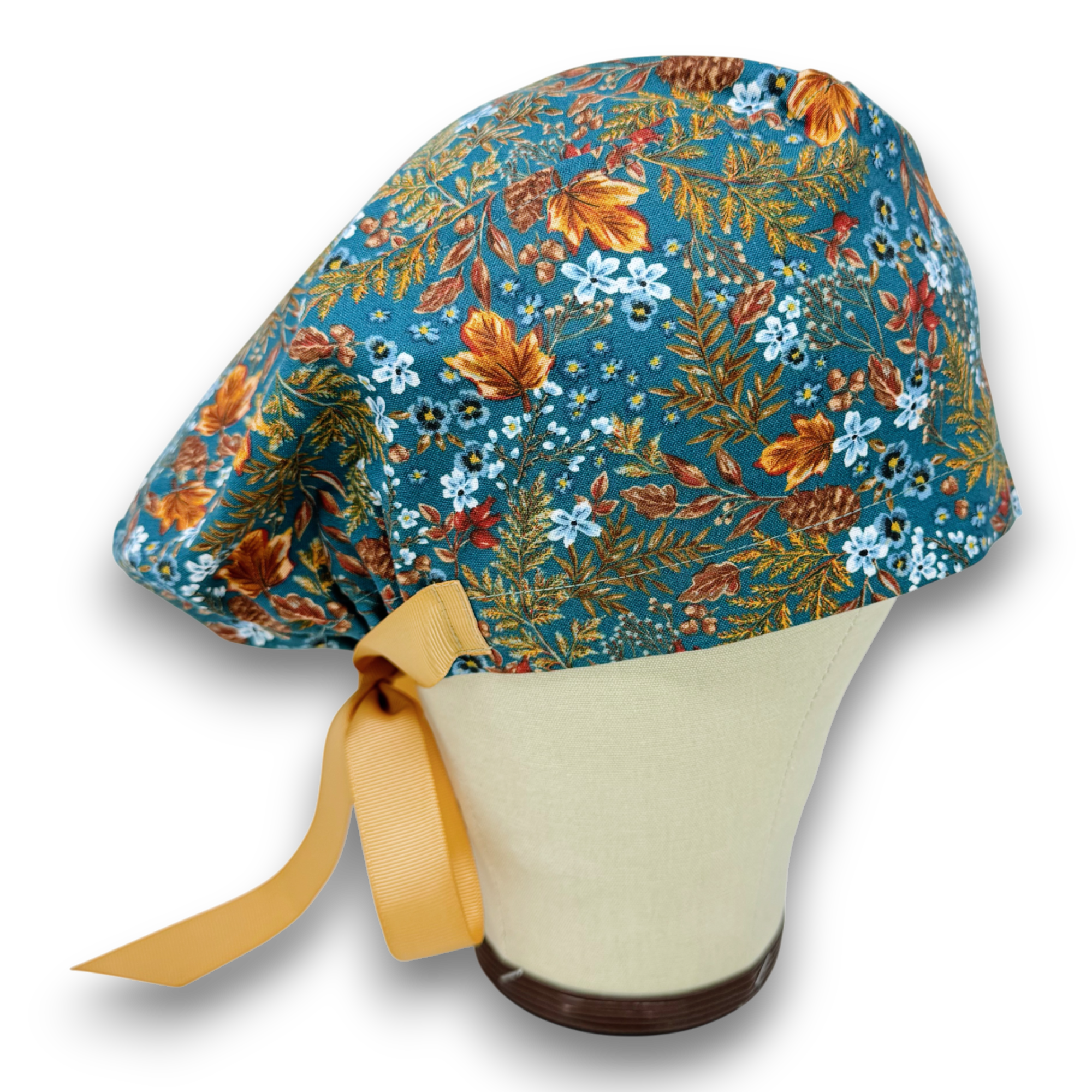 Fall leaves Euro scrub cap with ties for Women by Paradise Caps. Euro PLUS style.