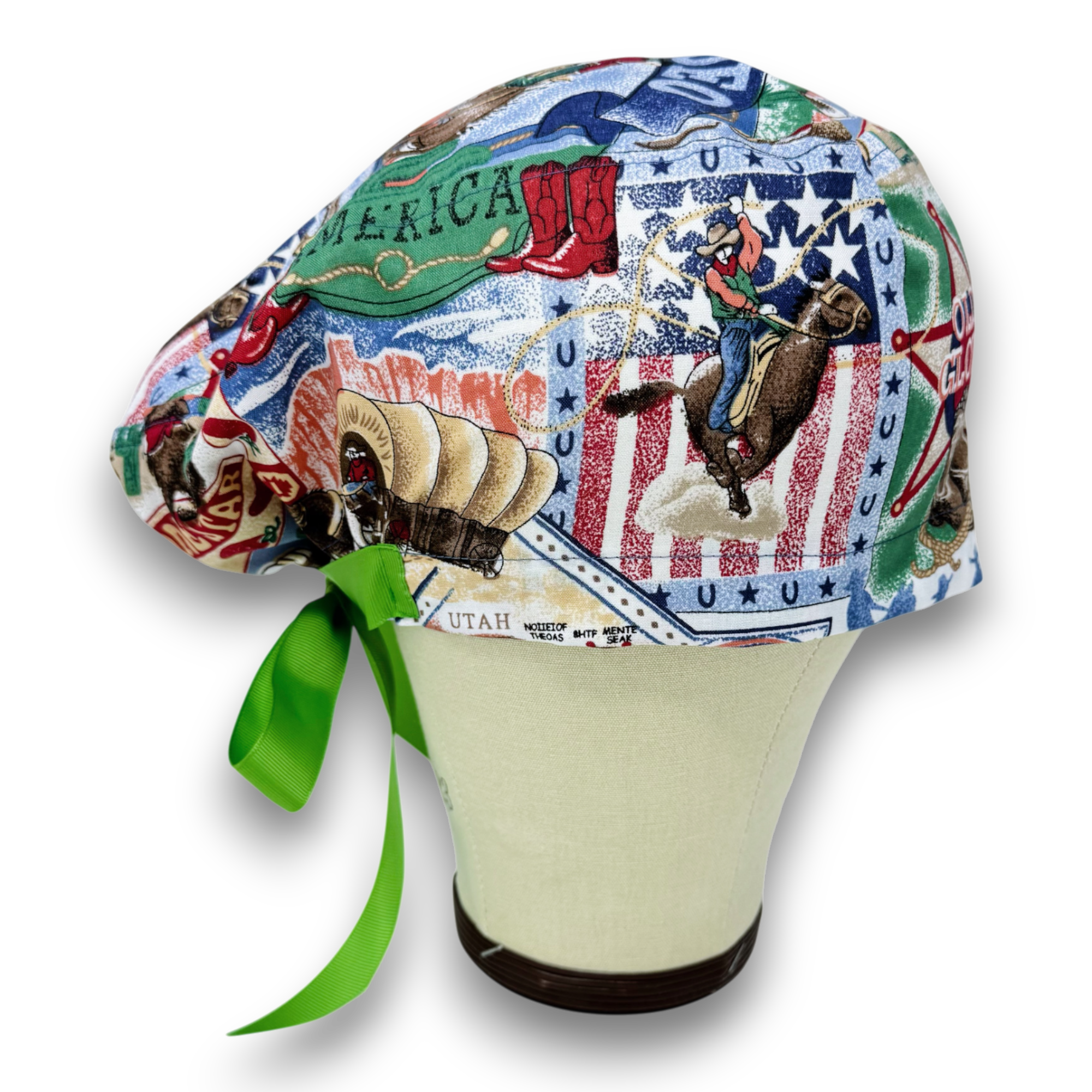 Rodeo Euro scrub cap with ties for Women by Paradise Caps. Euro PLUS style.