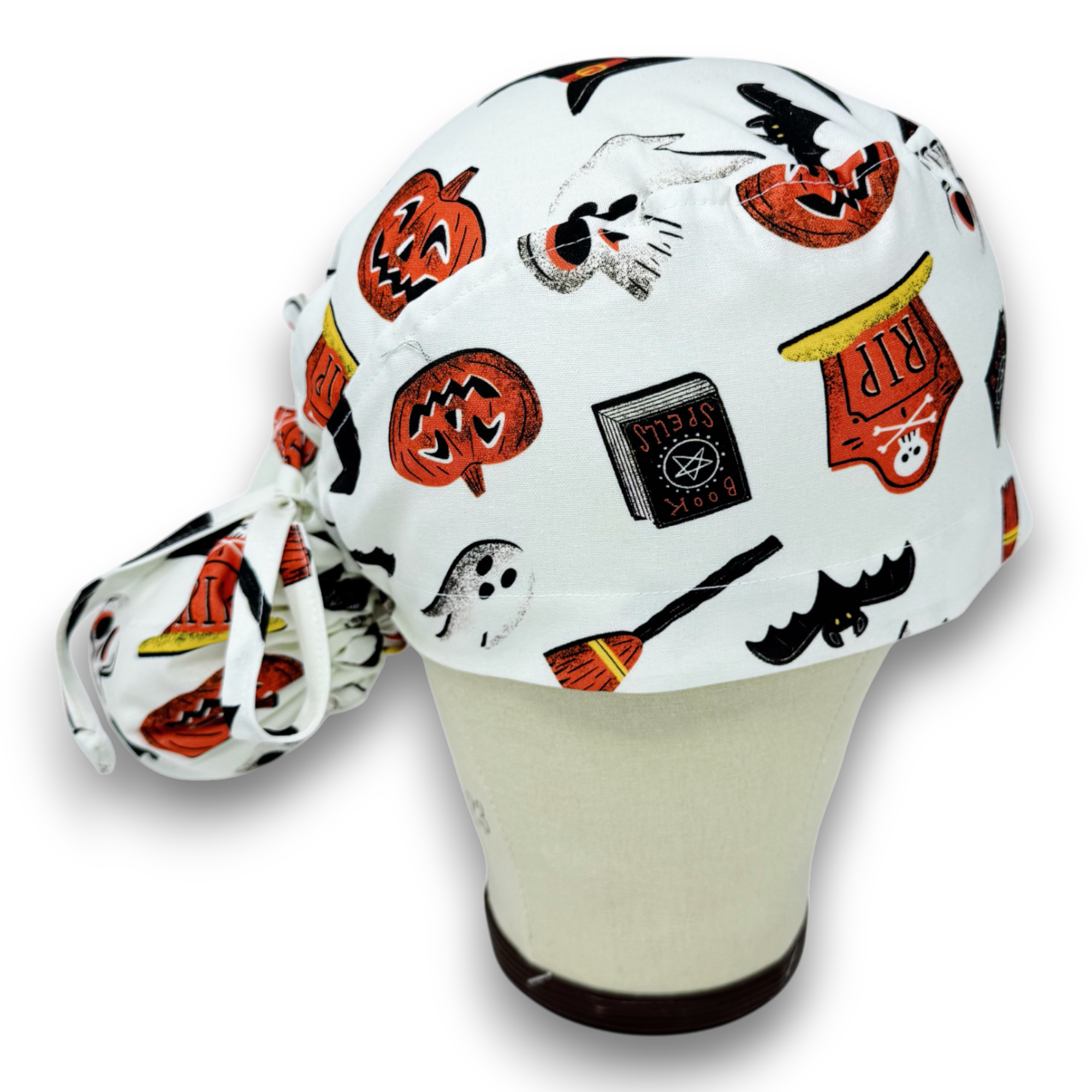 Halloween Ponytail scrub cap for women with satin lined option by Paradise Caps.