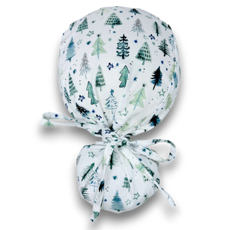 Christmas tree Ponytail scrub cap for women with satin lined option by Paradise Caps.