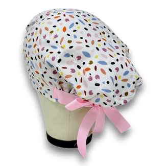 Euro scrub cap with ties for Women. Spring Petals European Surgical cap with Satin Lined option by Paradise Caps. Euro PLUS style.