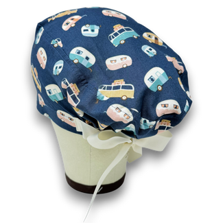 Trailer toss Euro scrub cap with ties for Women, Camping European Surgical cap with Satin Lined Option by Paradise Caps. Euro PLUS style.