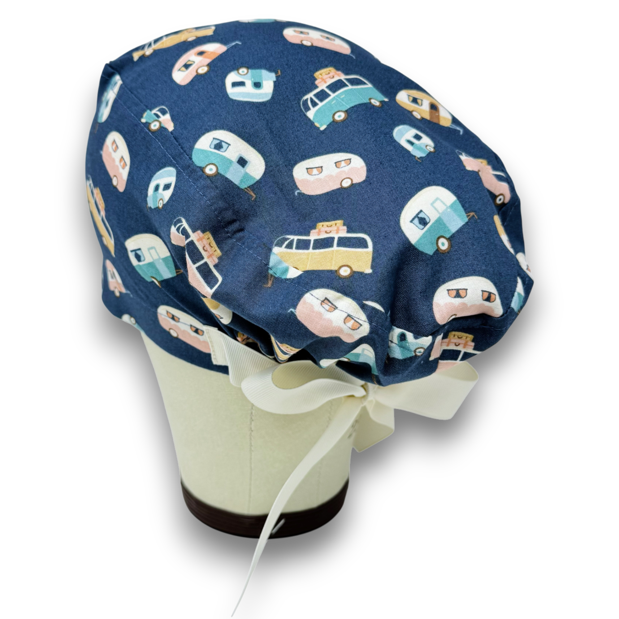 Trailer toss Euro scrub cap with ties for Women, Camping European Surgical cap with Satin Lined Option by Paradise Caps. Euro PLUS style.