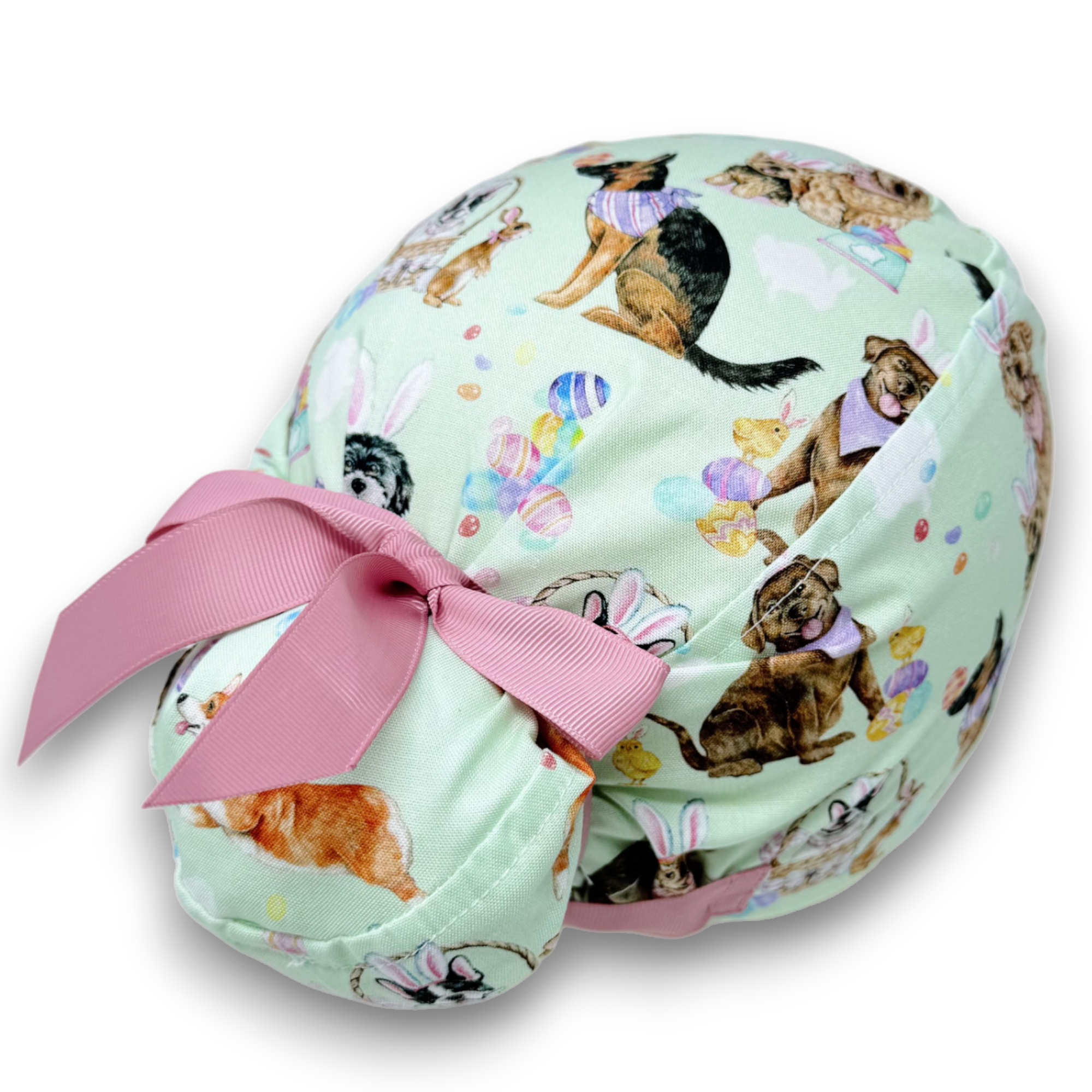 Easter dogs Euro scrub cap with ties for Women by Paradise Caps. Euro PLUS style.