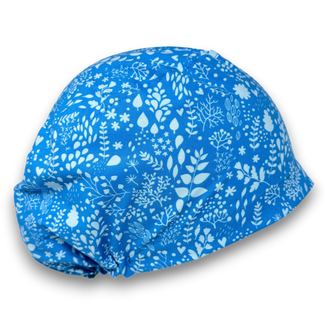 Calm Blue Floral European surgical hat with satin lined by Paradise Caps.