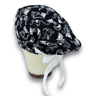Skeleton Cats Euro scrub cap with ties for Women by Paradise Caps. Euro PLUS style.