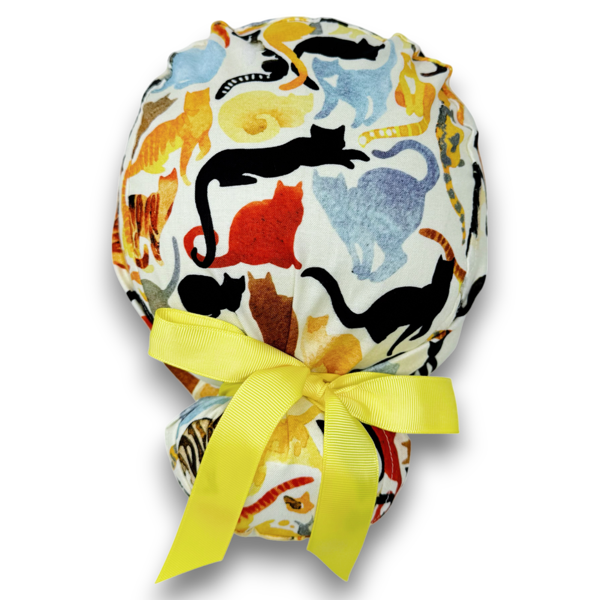 Cat Euro scrub cap with ties for Women by Paradise Caps. Euro PLUS style.