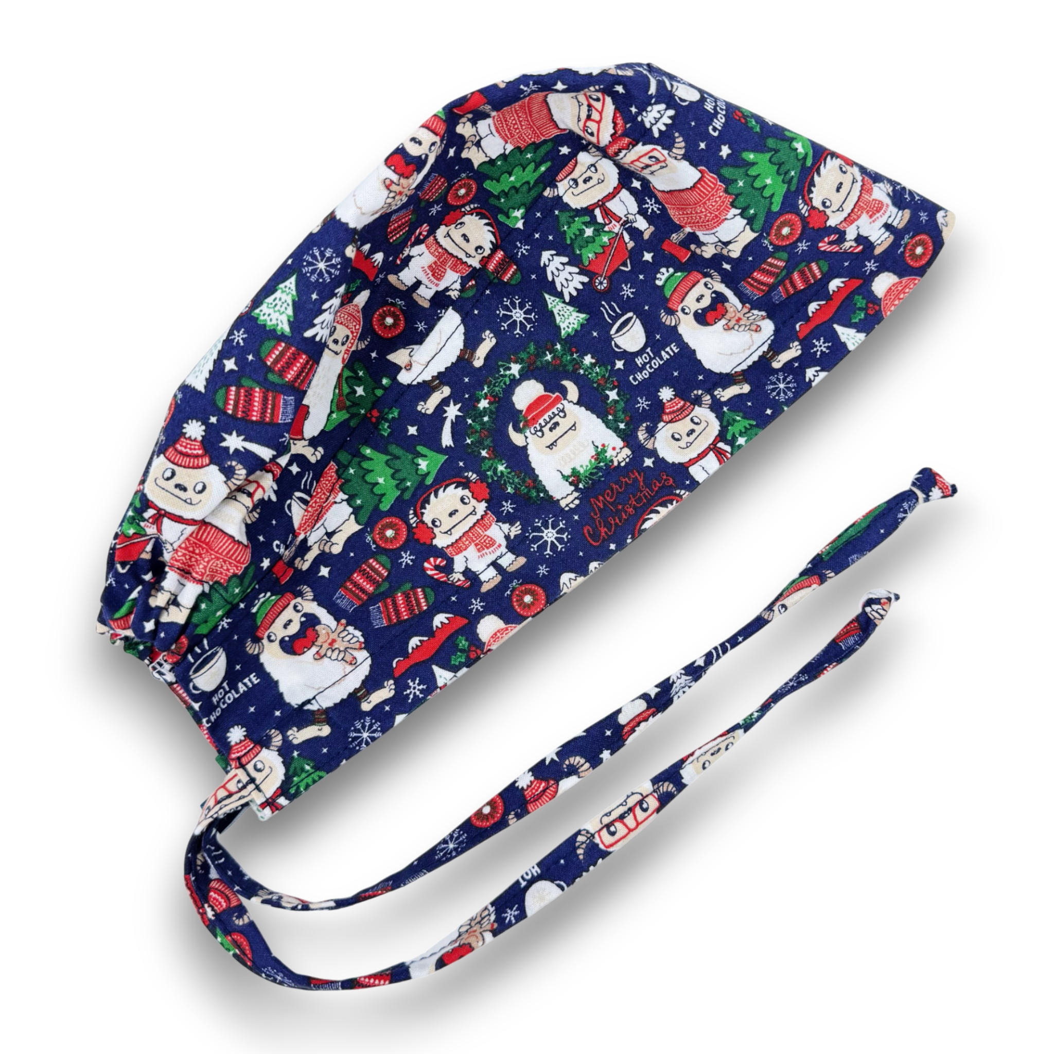 Yeti Surgical scrub cap for men. Christmas tie back scrub hat by Paradise Caps.