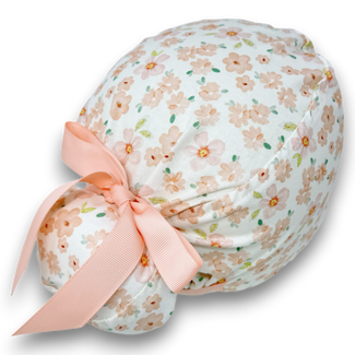 Flower Euro scrub cap with ties for Women by Paradise Caps. Euro PLUS style.
