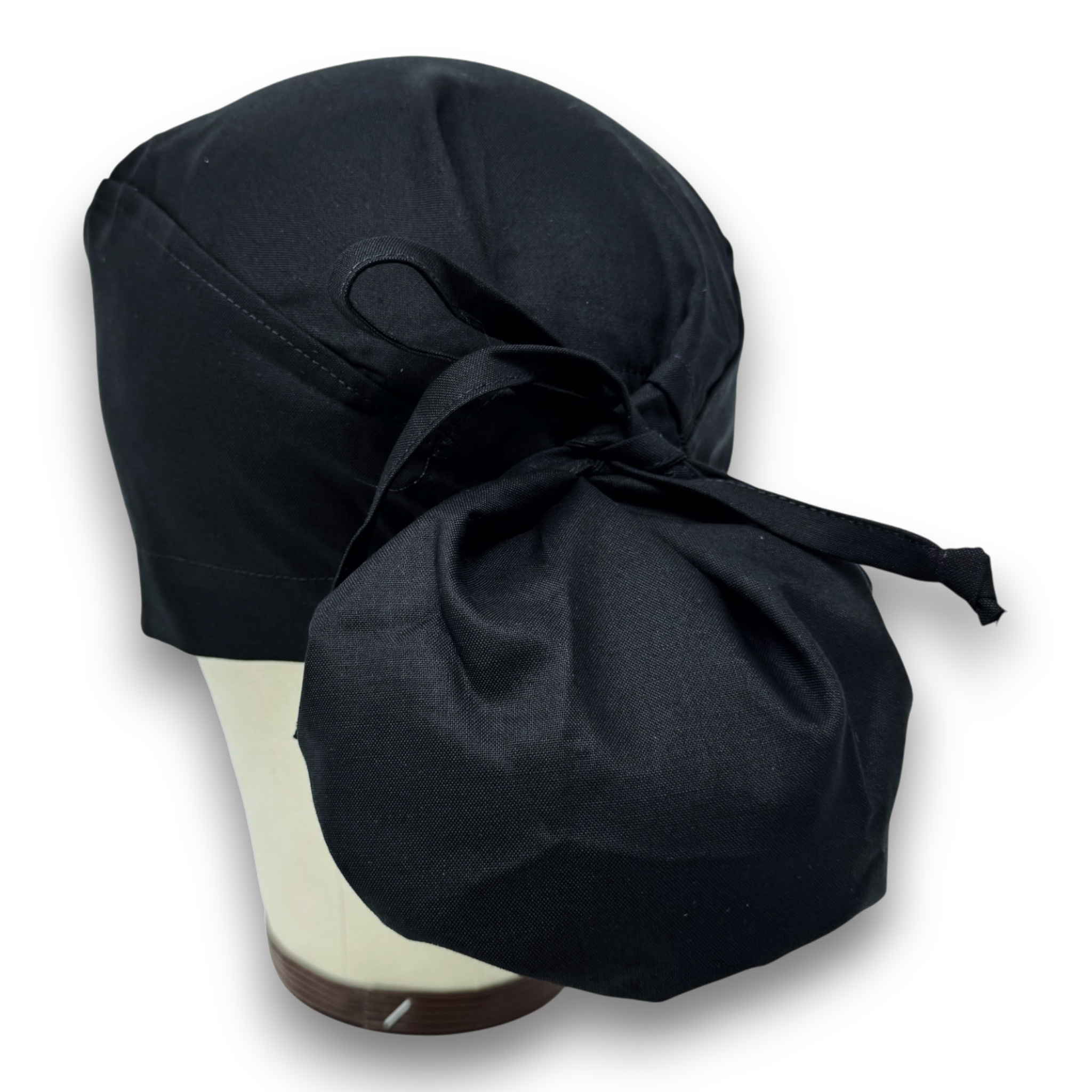 Black Ponytail scrub cap for women with satin lined option by Paradise Caps.