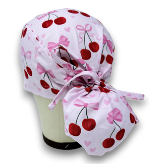 Valentine's day Ponytail scrub cap for women with satin lined option by Paradise Caps.
