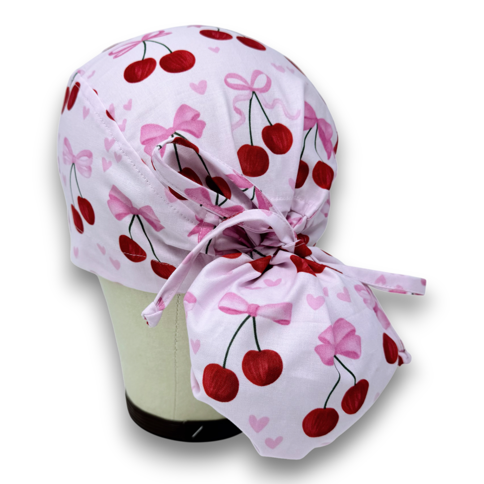 Valentine's day Ponytail scrub cap for women with satin lined option by Paradise Caps.
