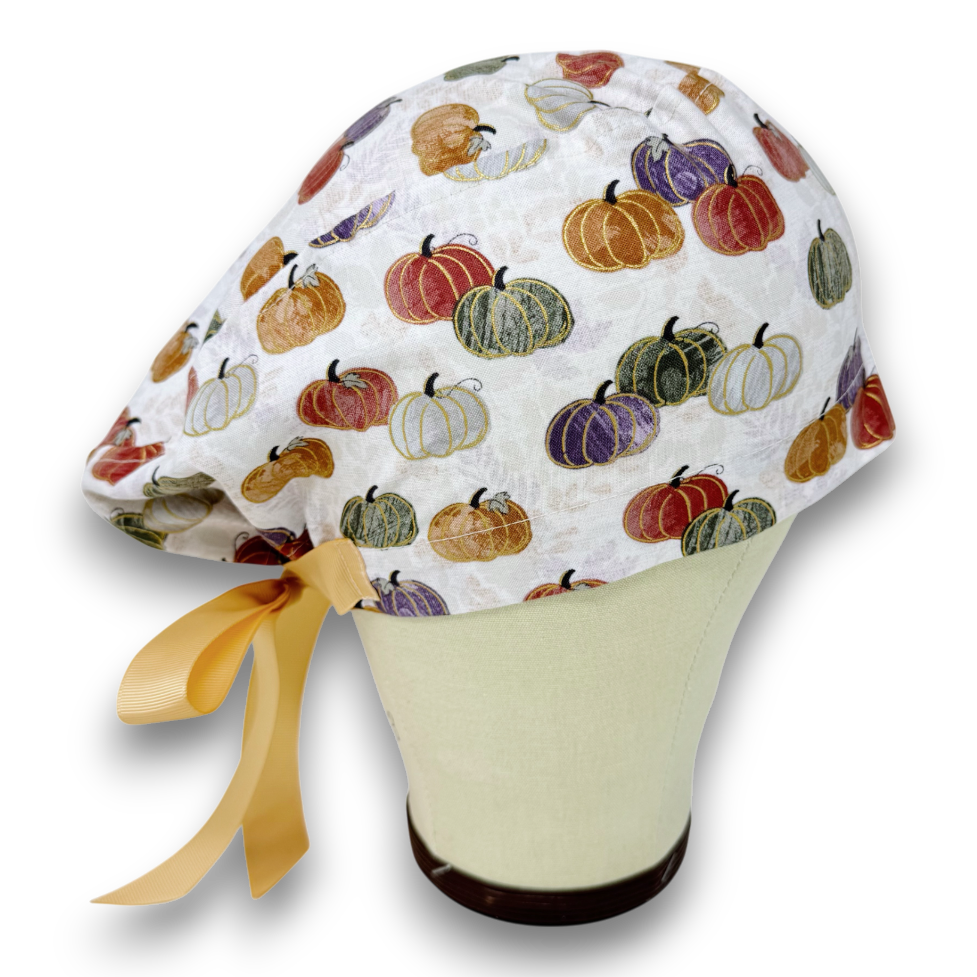 Pumpkin Euro scrub cap with ties for Women by Paradise Caps. Euro PLUS style.