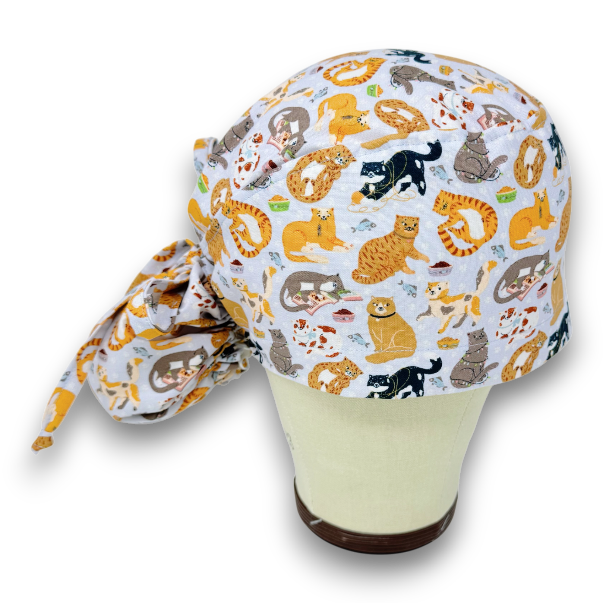 Cat Ponytail scrub cap for women with satin lined option by Paradise Caps.
