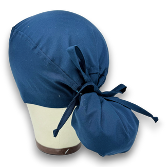 Navy blue Ponytail scrub cap for women with satin lined option by Paradise Caps.