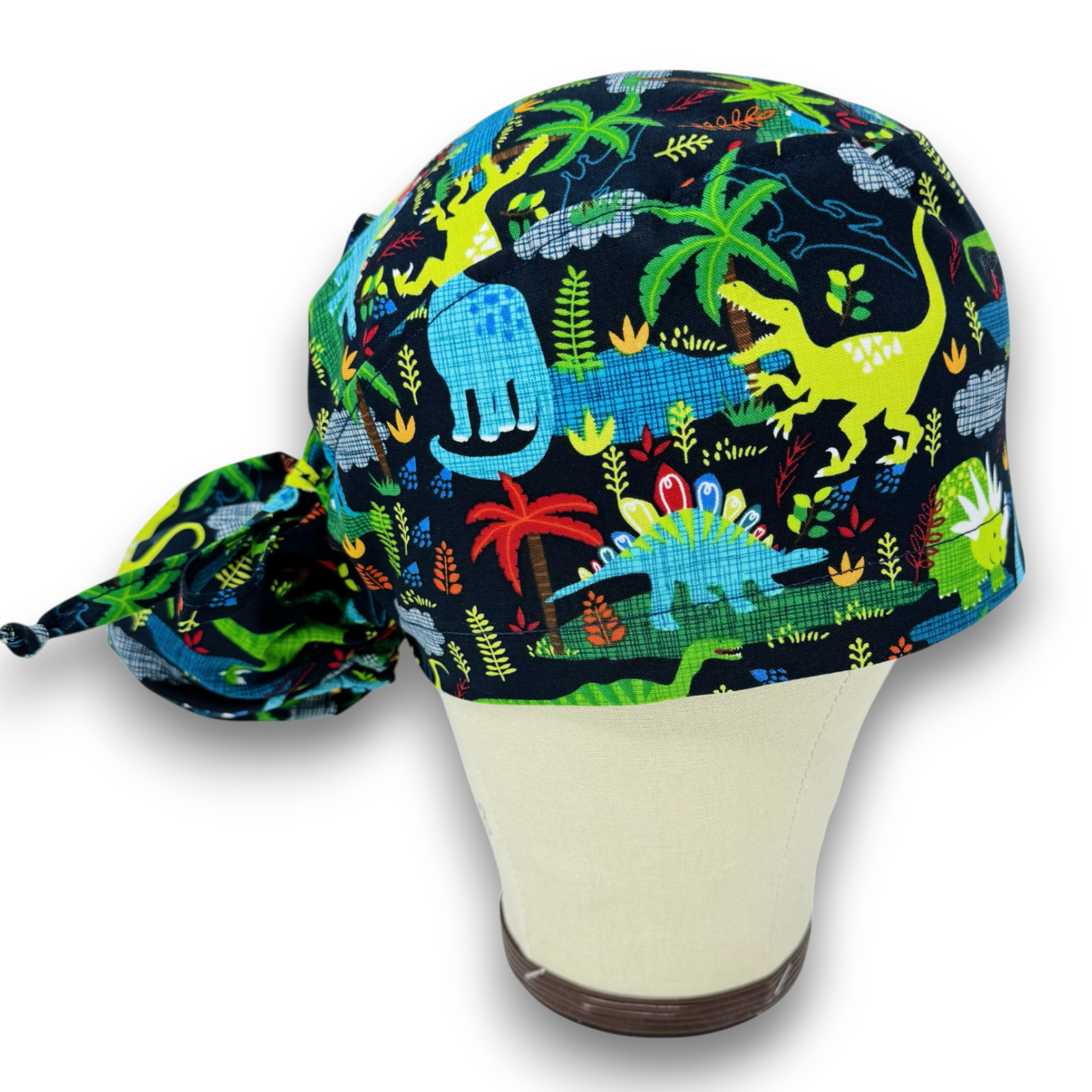 Dinosaur Ponytail scrub cap for women with satin lined option by Paradise Caps.