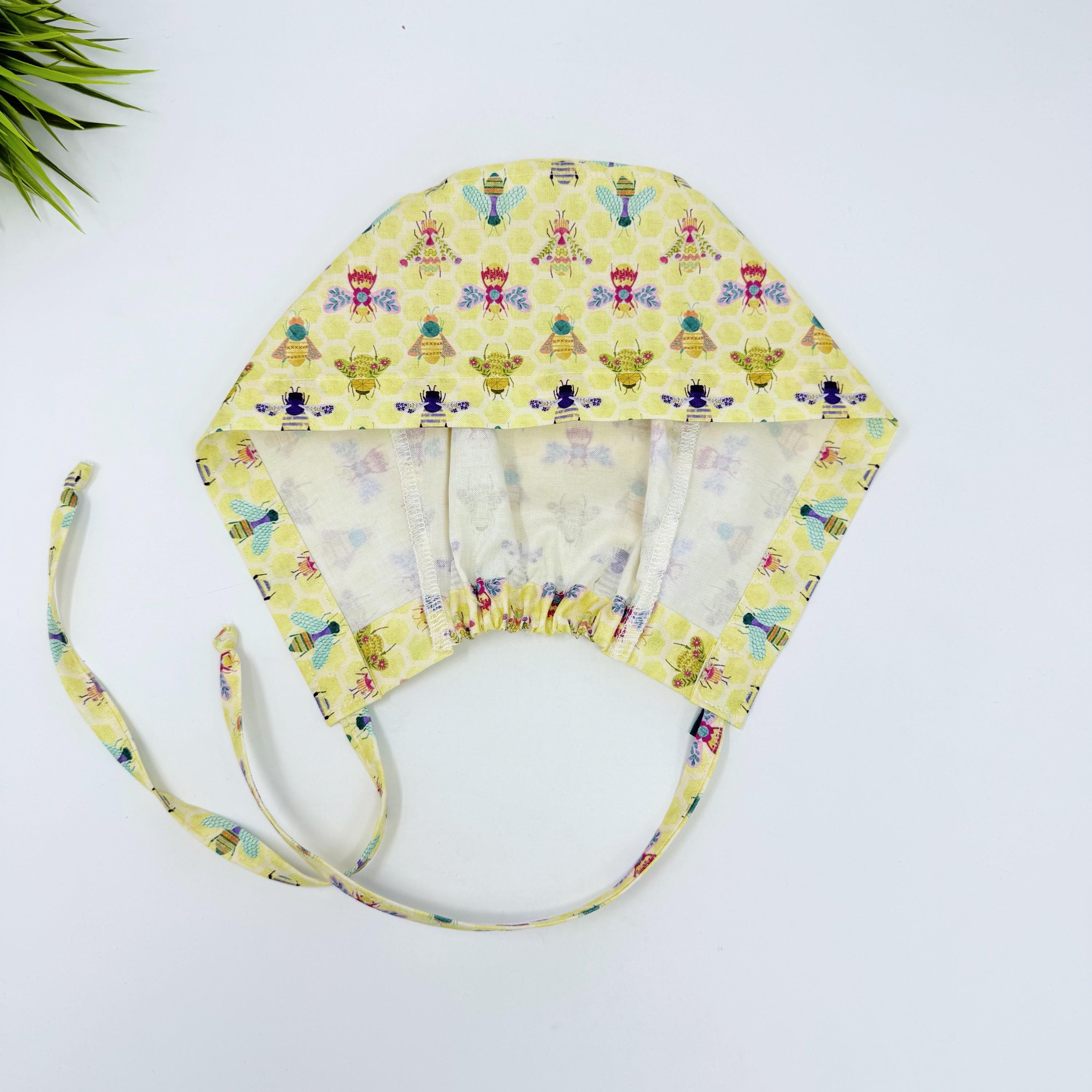 Bee Surgical cap for men. Yellow tie back scrub hat by Paradise Caps.