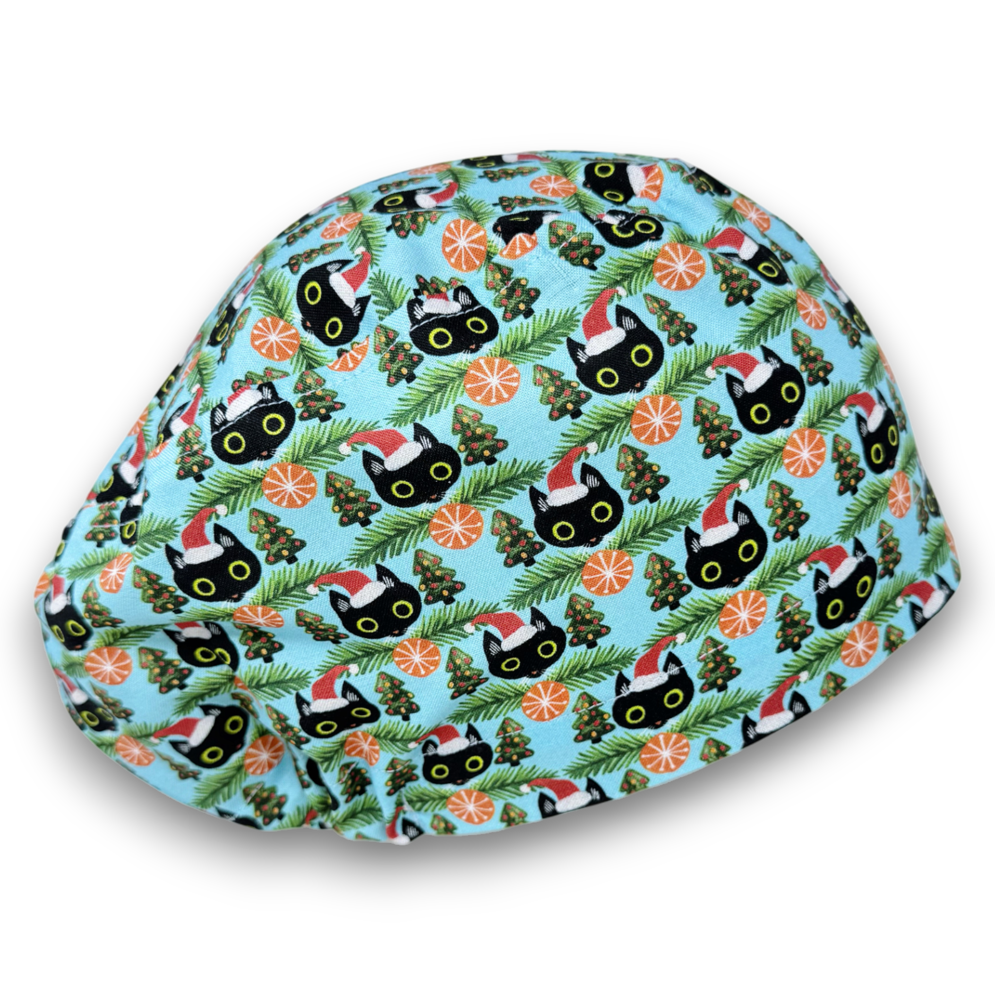 Christmas Cat Euro Scrub Cap for Women with Satin Lined Option by Paradise Caps.