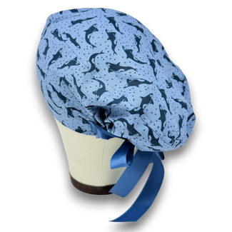 Ocean Orcas Euro scrub cap with ties for Women by Paradise Caps. Euro PLUS style.