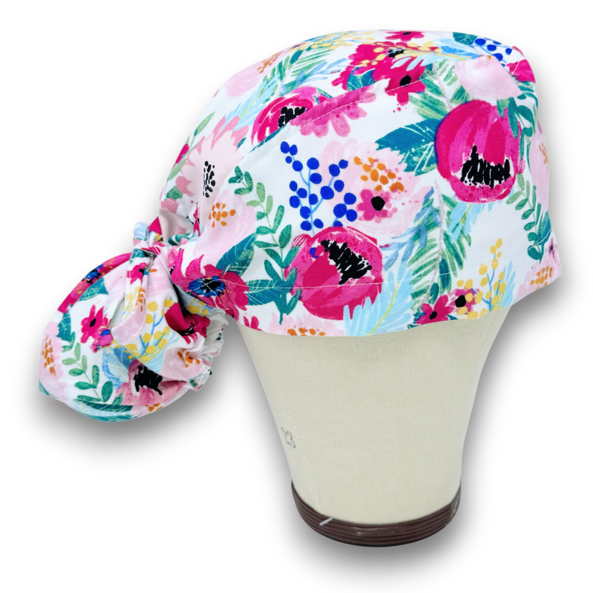 Floral Ponytail scrub cap for women with satin lined option by Paradise Caps.