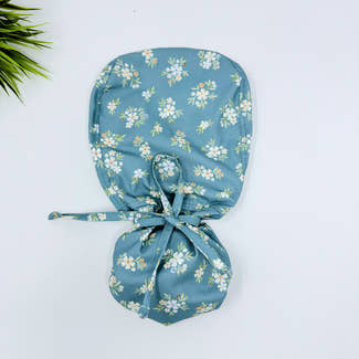 Sage Posies Ponytail scrub cap for women with satin lined option by Paradise Caps.