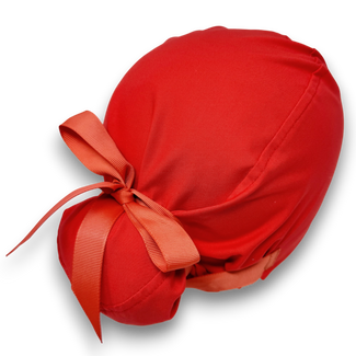 Red Euro scrub cap with ties by Paradise Caps. Solid color Scrub Cap for Women, European Surgical cap with Satin Lined Option.