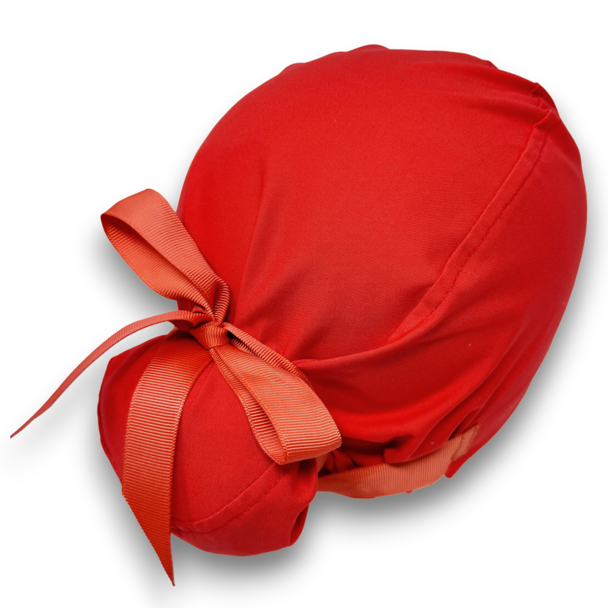 Red Euro scrub cap with ties by Paradise Caps. Solid color Scrub Cap for Women, European Surgical cap with Satin Lined Option.
