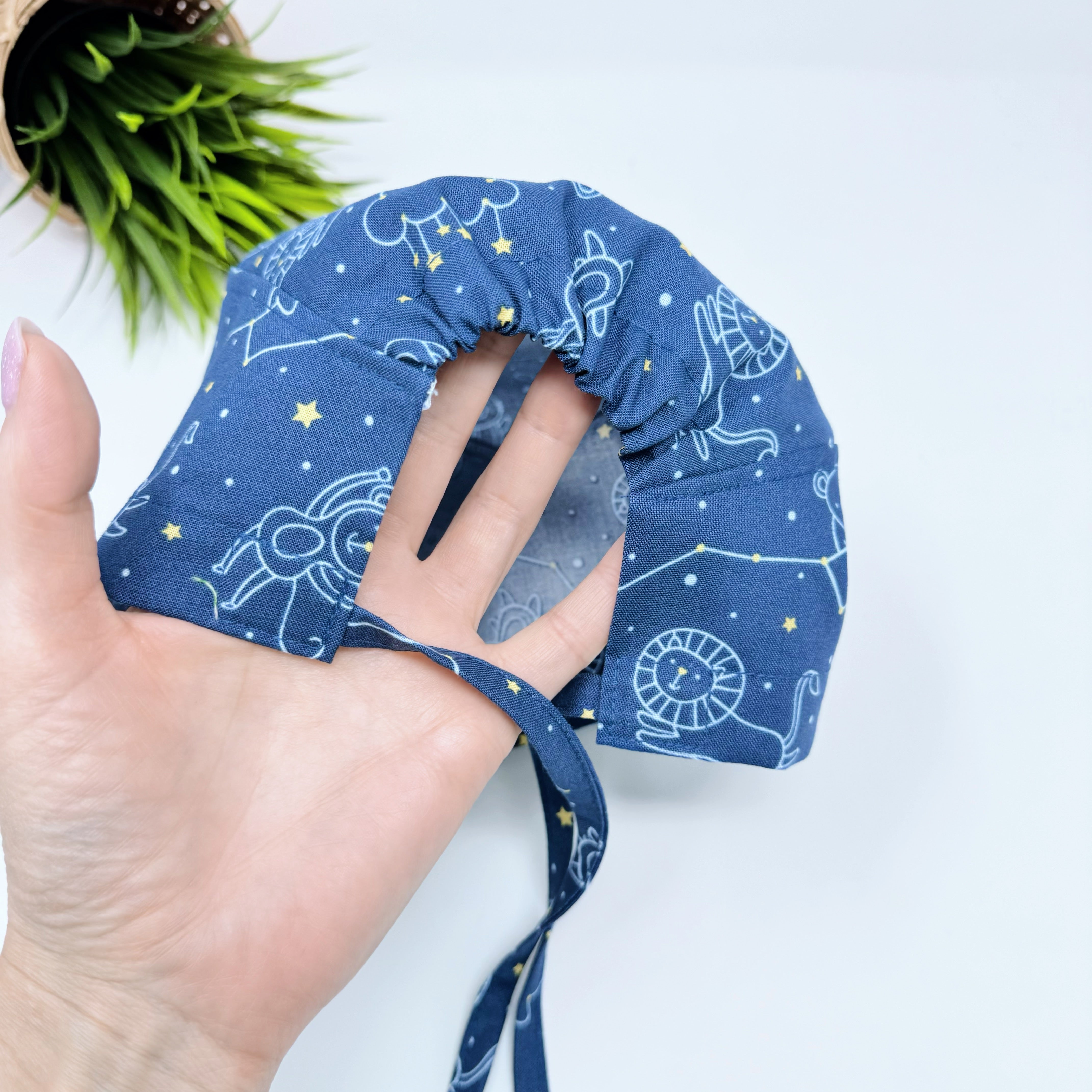 Navy Constellations Skull tie-back style surgical scrub cap for men by Paradise Caps.
