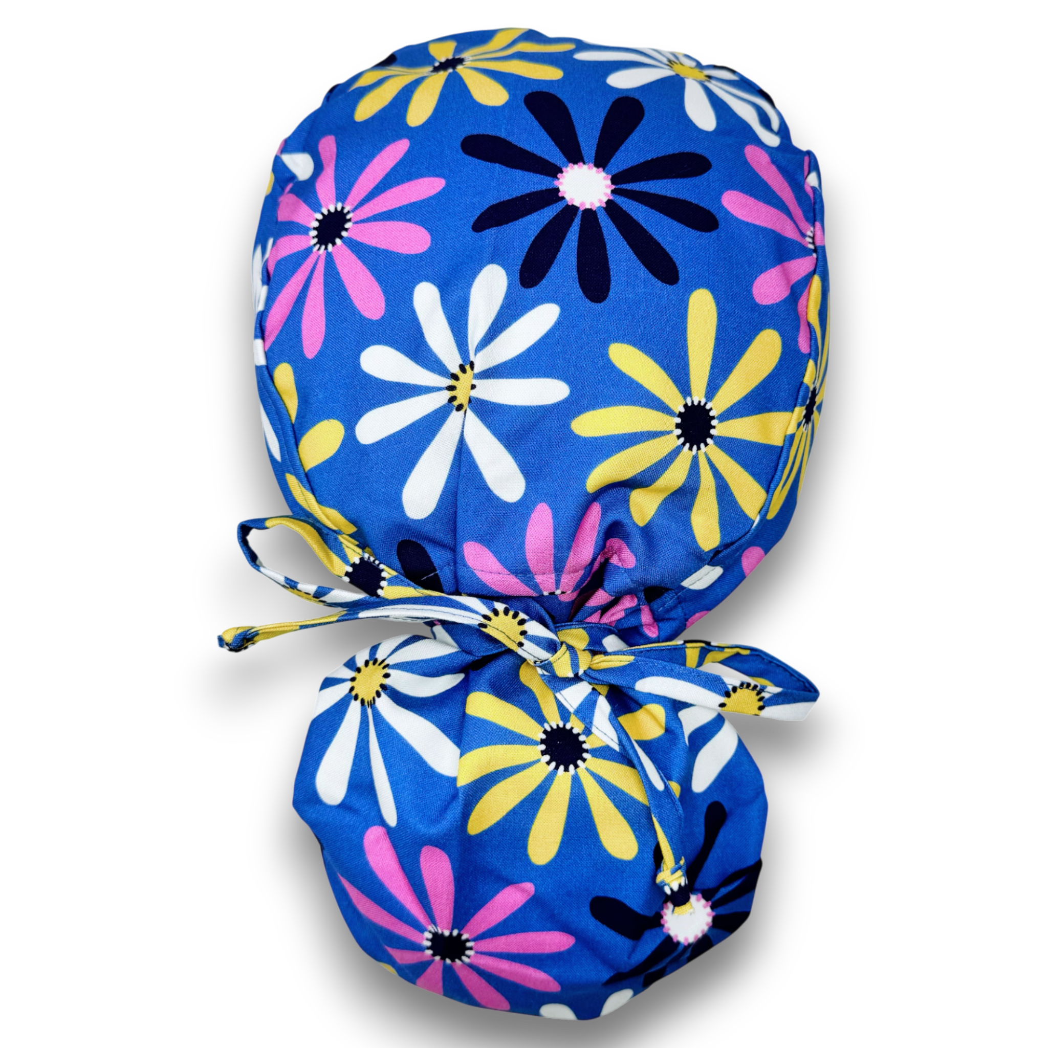 Daisy Dream Ponytail scrub cap for women with satin lined option by Paradise Caps.