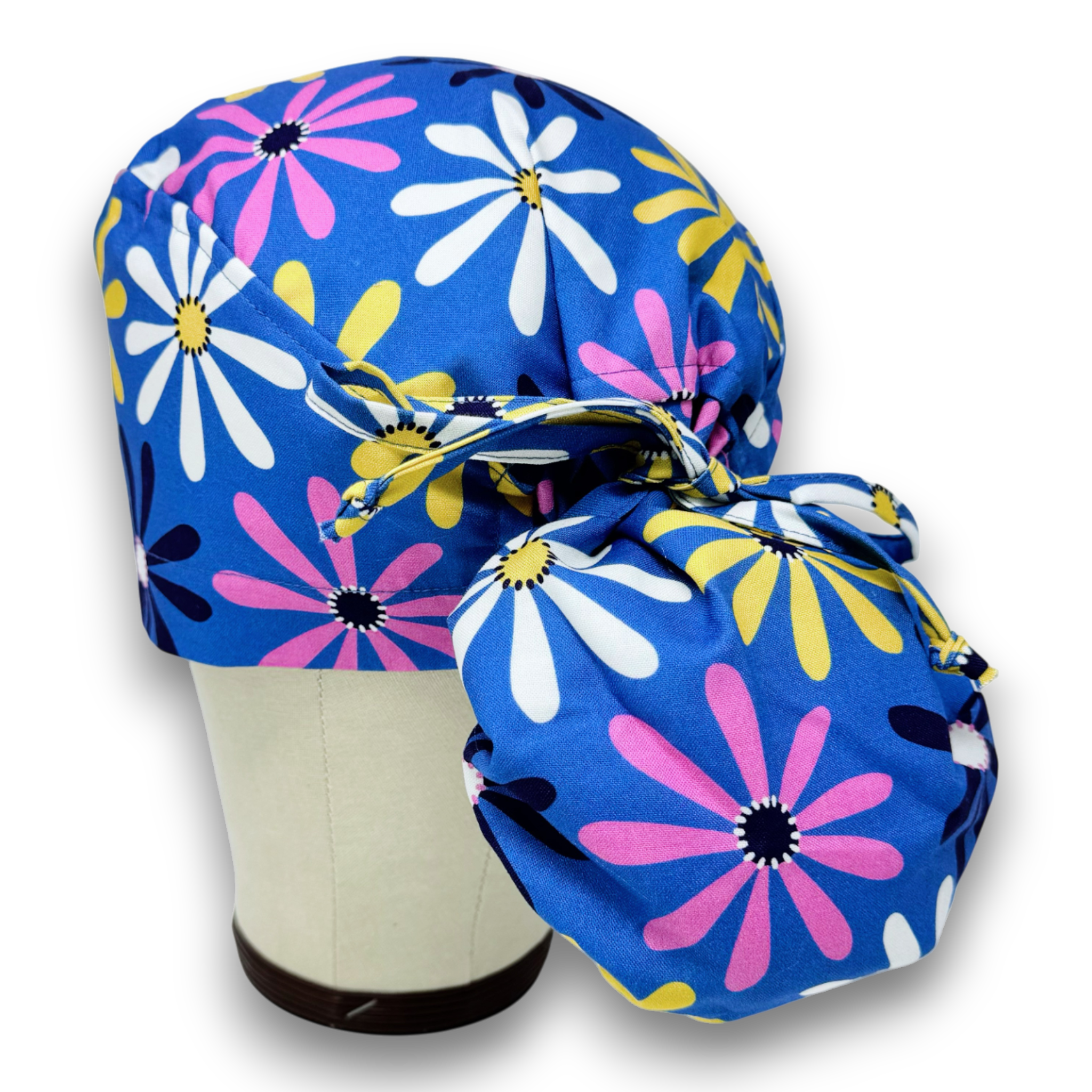 Daisy Dream Ponytail scrub cap for women with satin lined option by Paradise Caps.