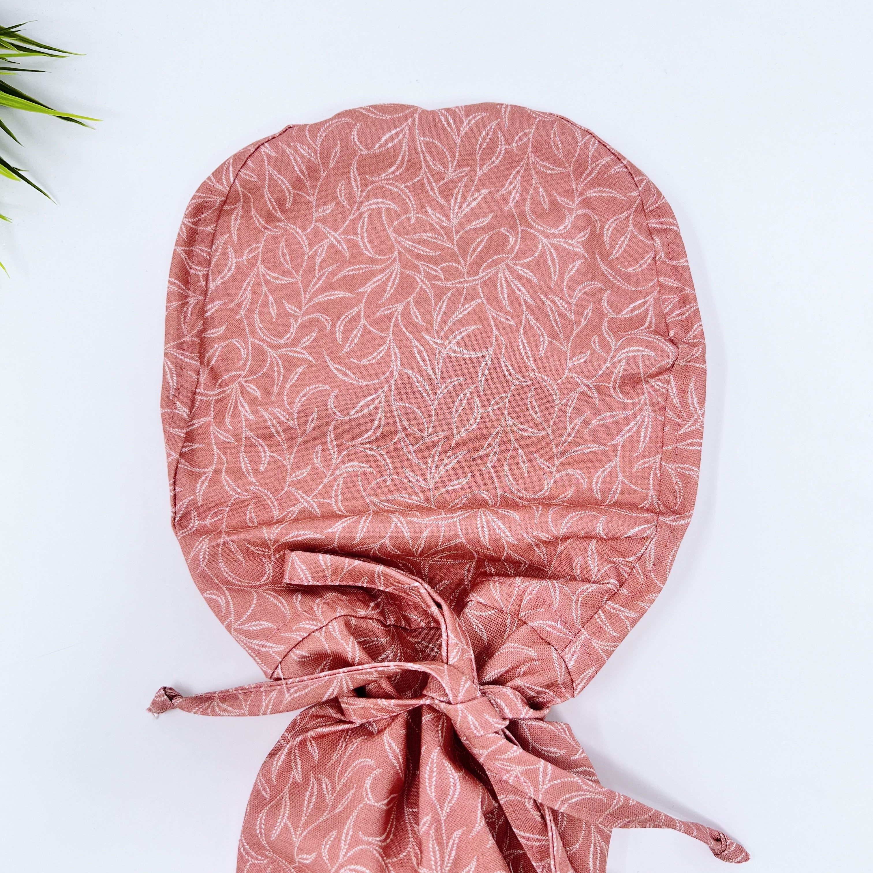Red White Ponytail scrub cap for women with satin lined option by Paradise Caps.