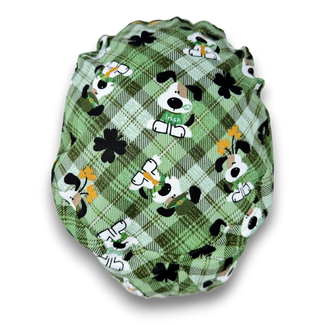 Dog Euro scrub cap for women. European surgical cap with satin lined by Paradise Caps. St. Patrick’s Day.