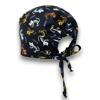 Skeleton Cat Skull tie-back style surgical scrub cap for men by Paradise Caps.