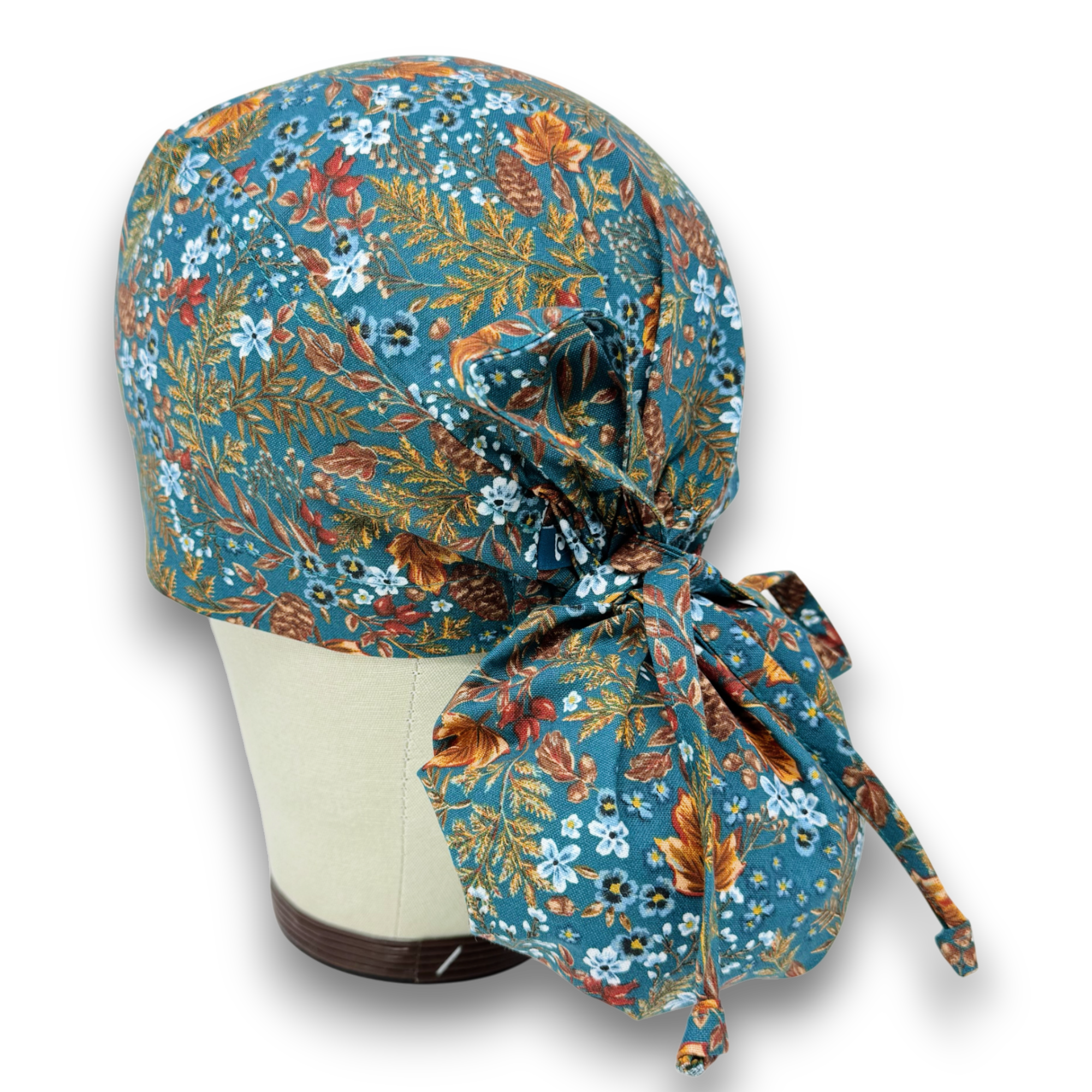 Floral leaves Ponytail scrub cap for women with satin lined option by Paradise Caps.