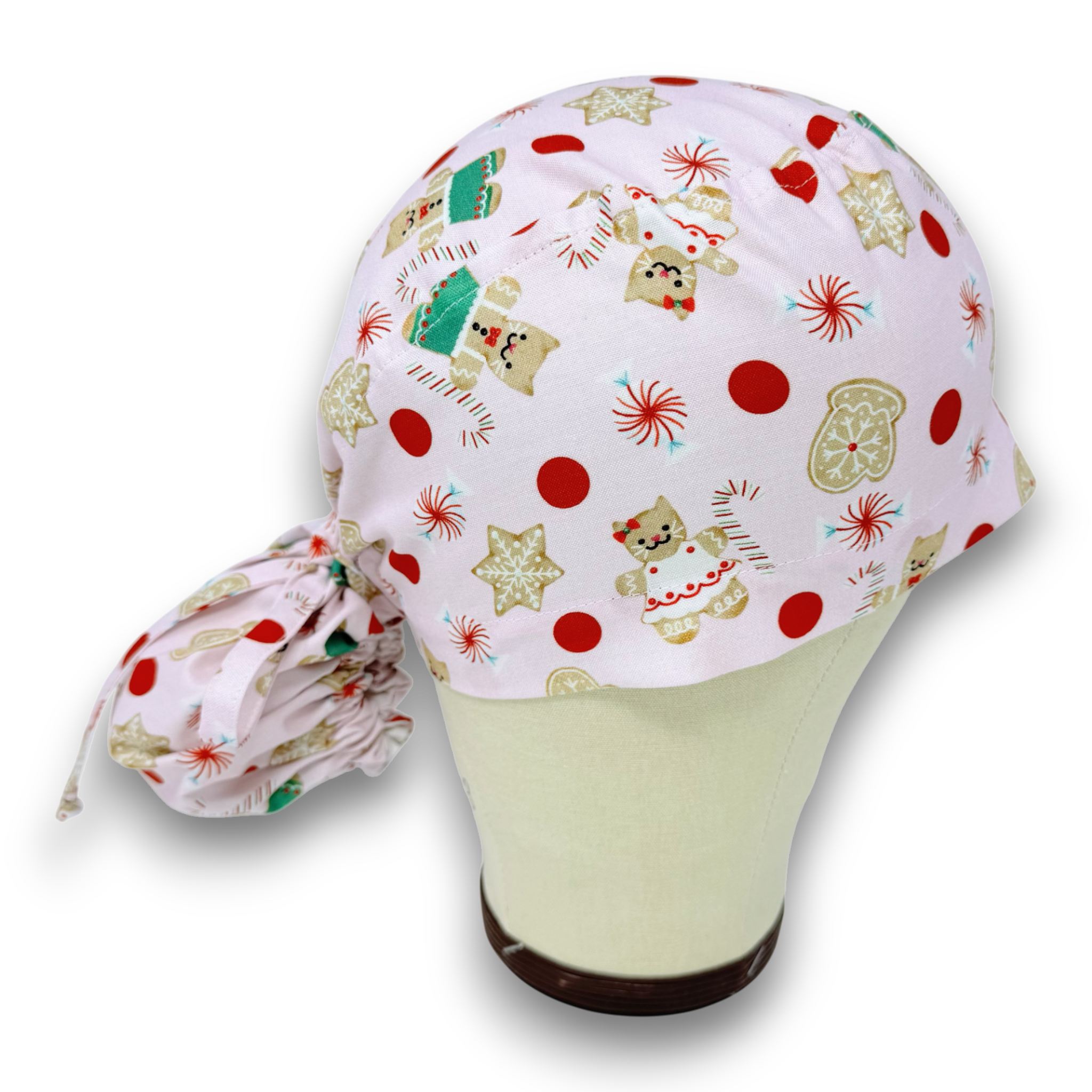 Gingerbread Ponytail scrub cap for women with satin lined option by Paradise Caps.