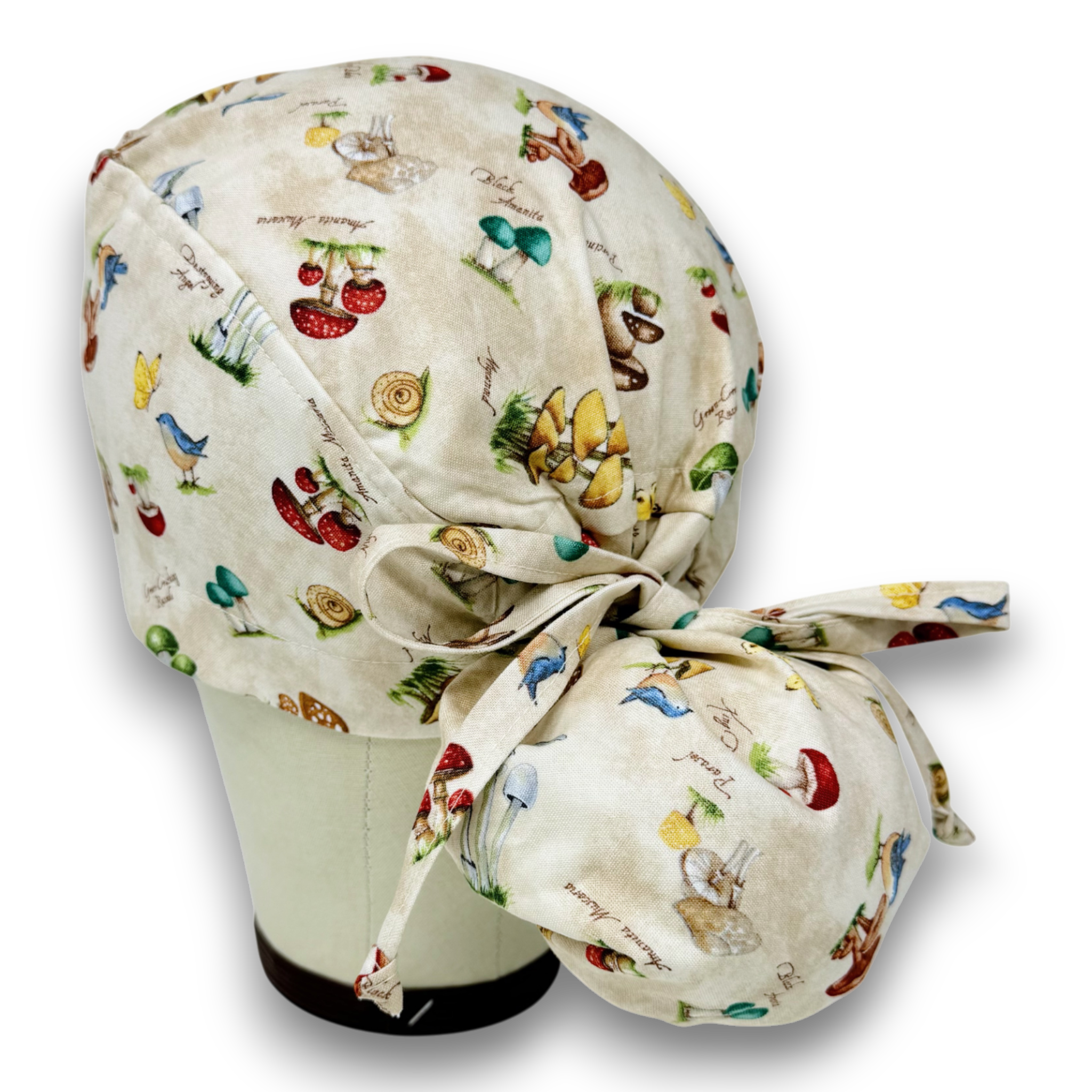 Mushroom Ponytail scrub cap for women with satin lined option by Paradise Caps.