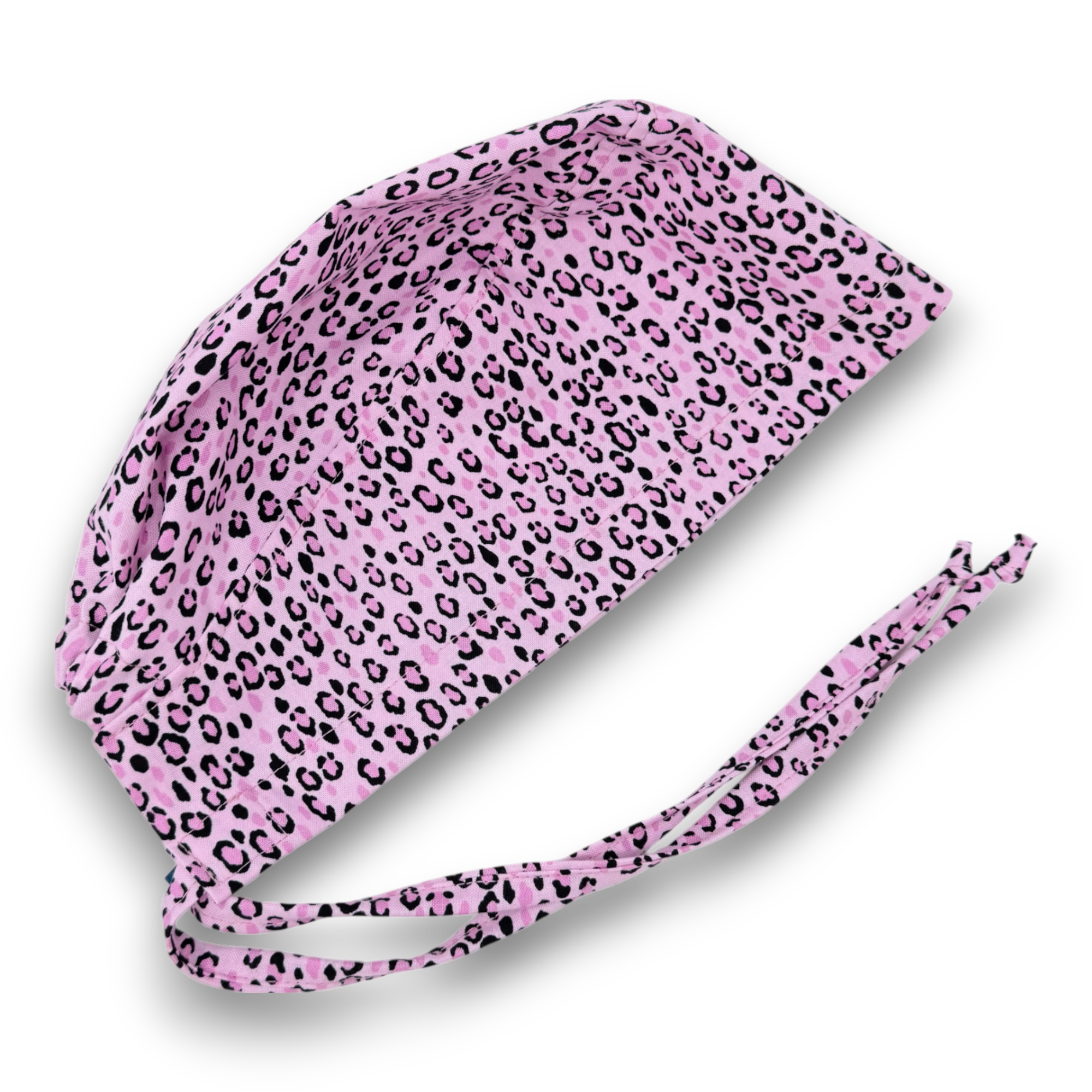 Leopard skull tie-back style surgical scrub cap by Paradise Caps.
