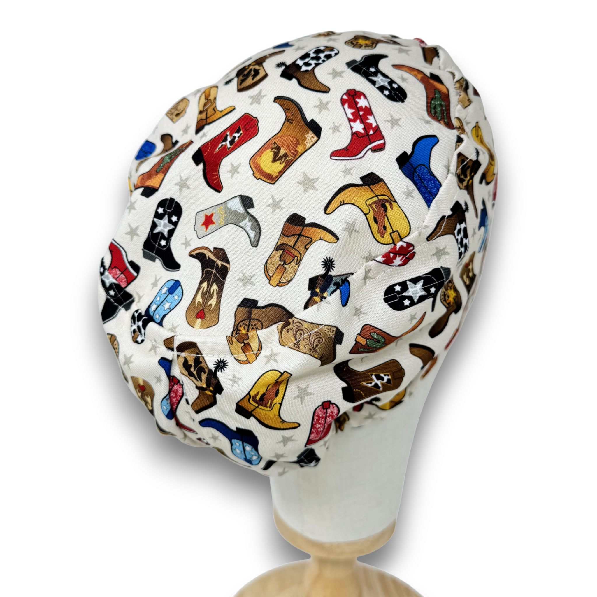 Cowboy Boots Print Euro Scrub Cap for Women with Satin Lined Option by Paradise Caps.
