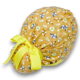 Candy Corn Euro scrub cap with ties for Women by Paradise Caps. Euro PLUS style.