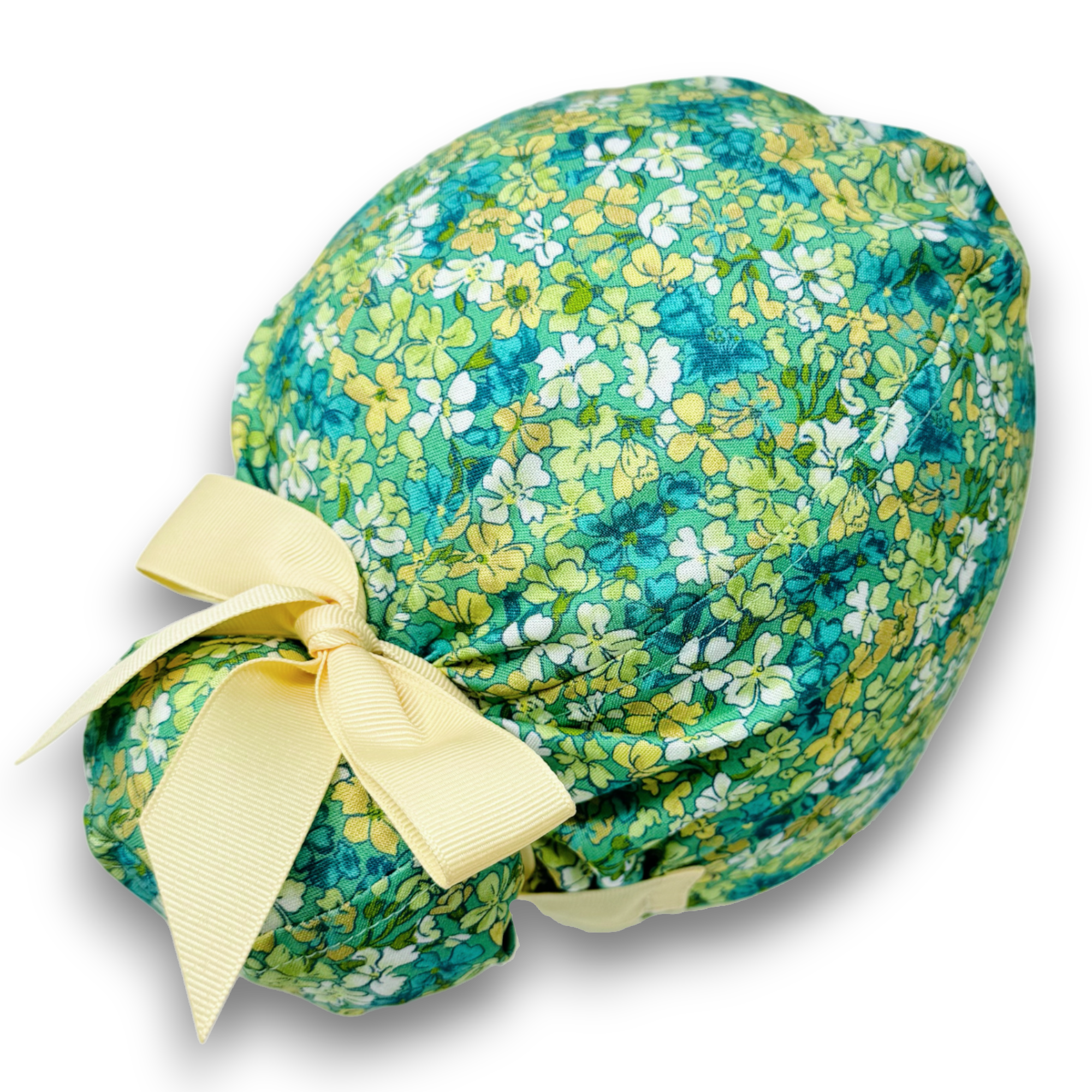 Aqua Flora Euro scrub cap with ties for Women by Paradise Caps. Euro PLUS style.