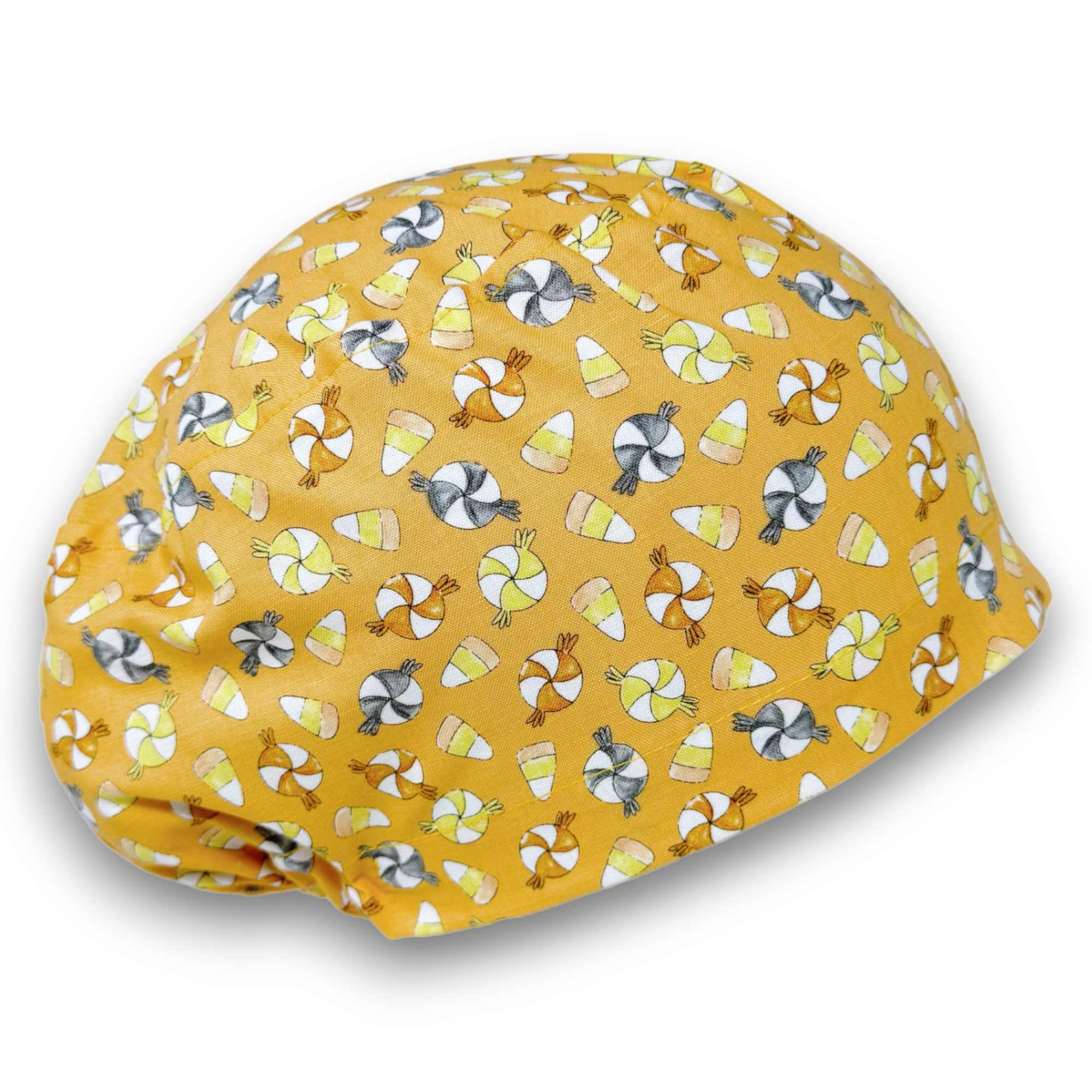Candy Corn Euro Scrub Cap for Women with Satin Lined Option by Paradise Caps.