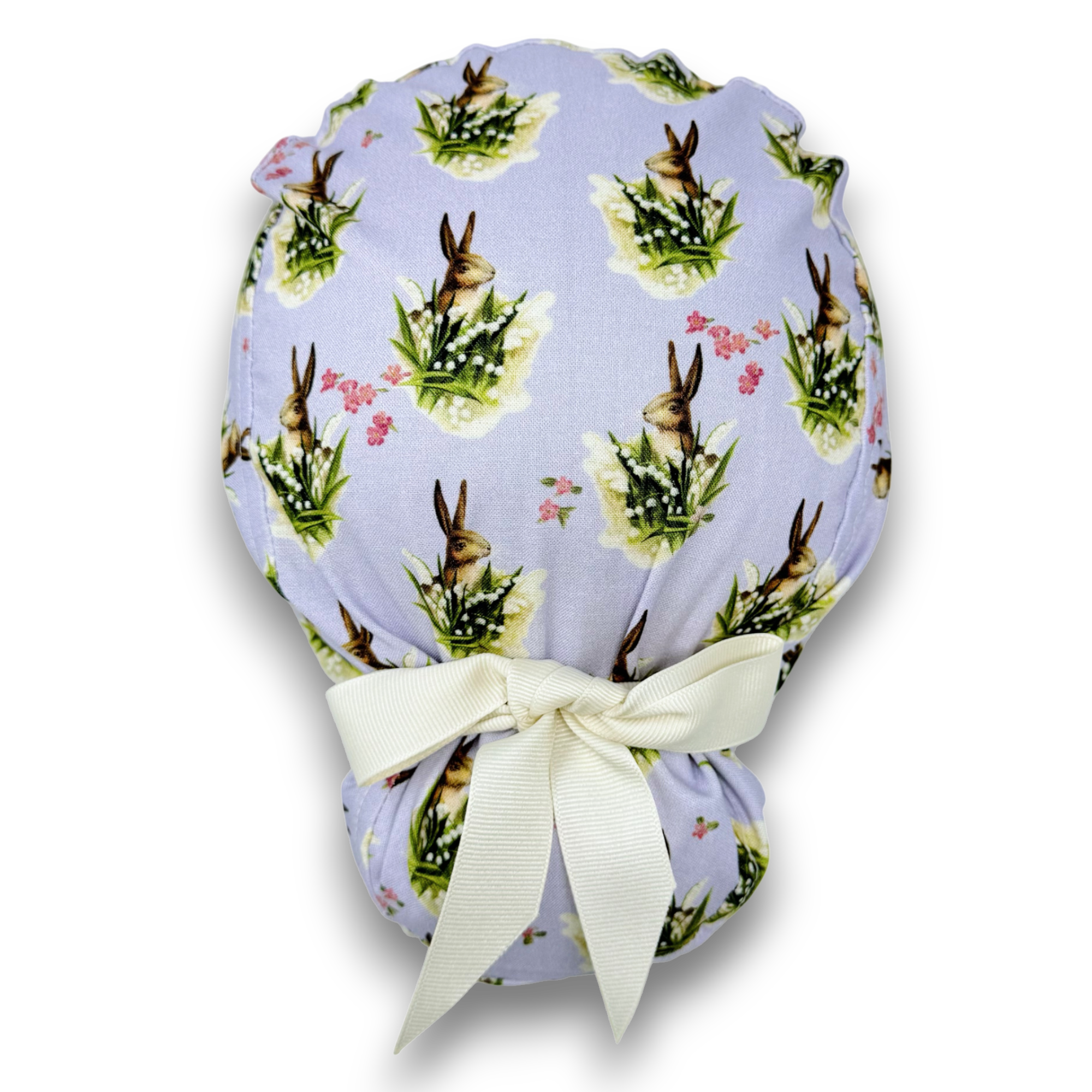 Easter Euro scrub cap with ties for Women, Bunny European Surgical cap with Satin Lined by Paradise Caps.