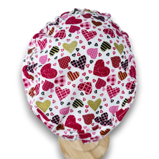 Valentine's day Scrub Cap for Women. Hearts print surgical cap with Satin Lined option by Paradise Caps.