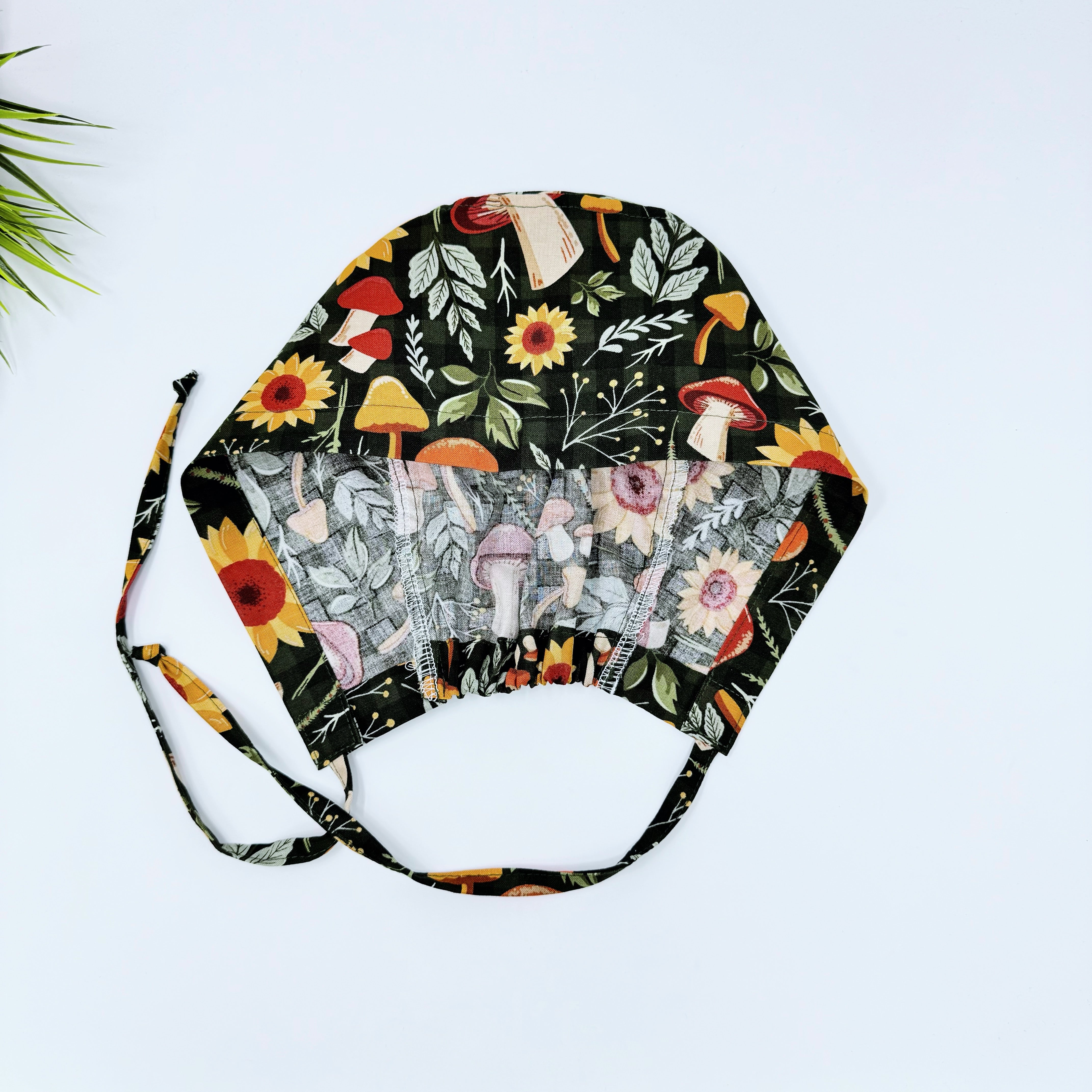 Fall flower Skull tie-back style surgical scrub cap for men by Paradise Caps.