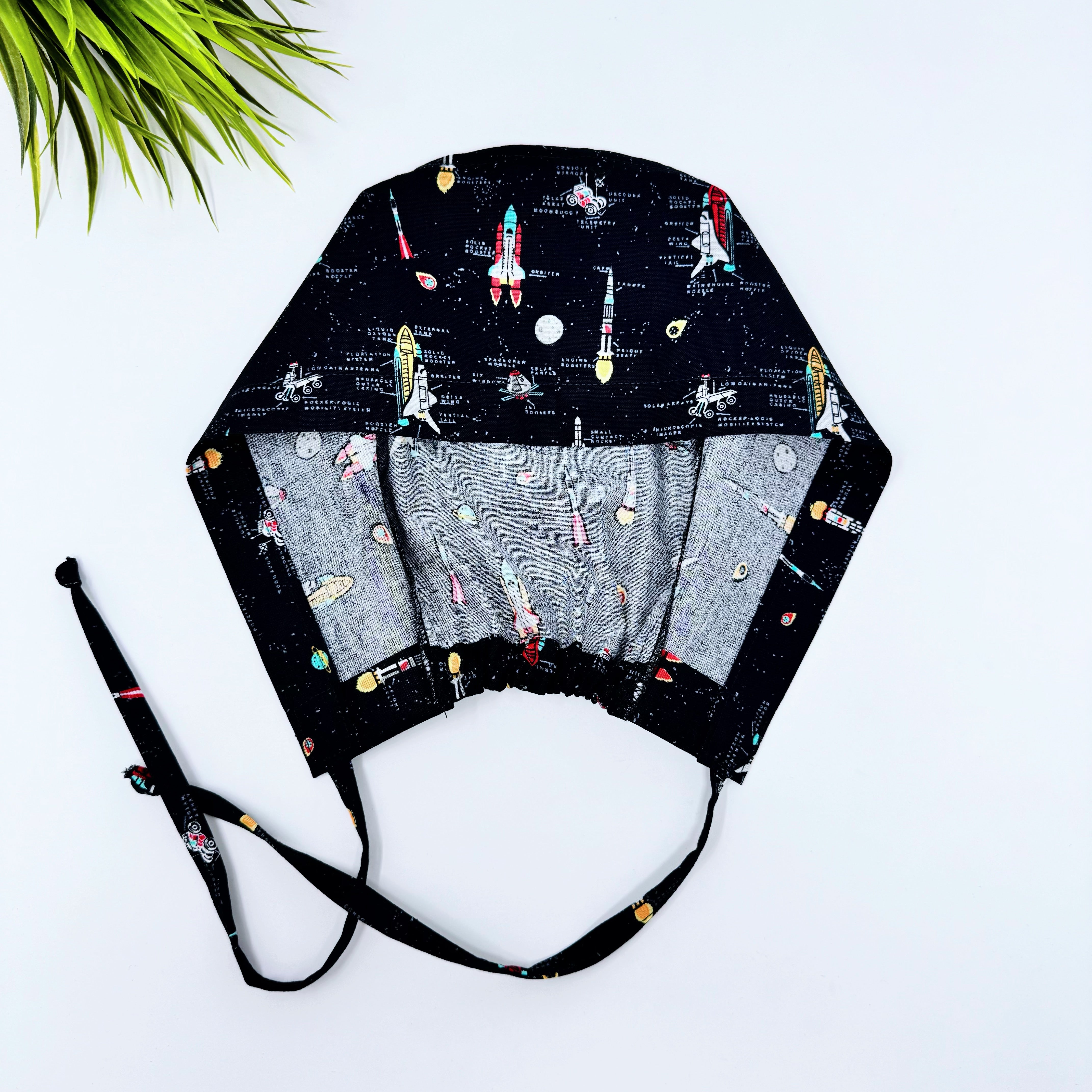 Space Men's Scrub Cap. Rocket skull tie-back style scrub cap by Paradise Caps.