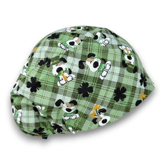 Dog Euro scrub cap for women. European surgical cap with satin lined by Paradise Caps. St. Patrick’s Day.